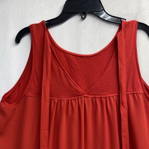 LOFT Sleeveless Round Neck Tank Top Women Medium Red Semi-Sheer Keyhole Back - Picture 10 of 11
